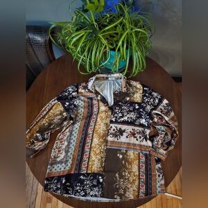 Talisman, Rare, Button Up, Pversized XL, Elegant Patchwork Blouse - Multicolor